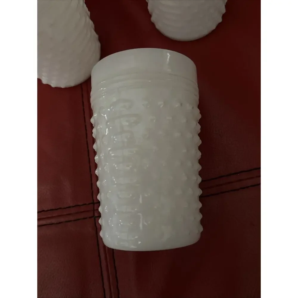3 Beautiful Vintage Hobnail Milk Glass Cup Juice Water Drink 4.25